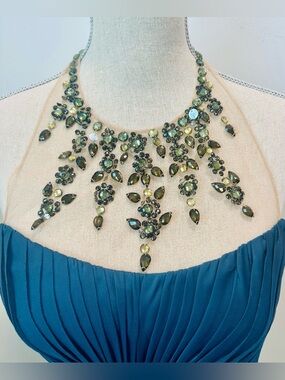 Adrianna Pappell NWT Halter Jewel Gown 8 Teal Wedding Formal Maxi A-Line Luxury